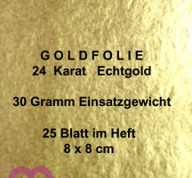 Goldfolie 30 Gr. Heft mit 25 Blatt, 8x8 cm