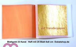 1 Heft, 10 Blatt, 23 Karat 14 Gr., 8x8 cm, Transferpapier