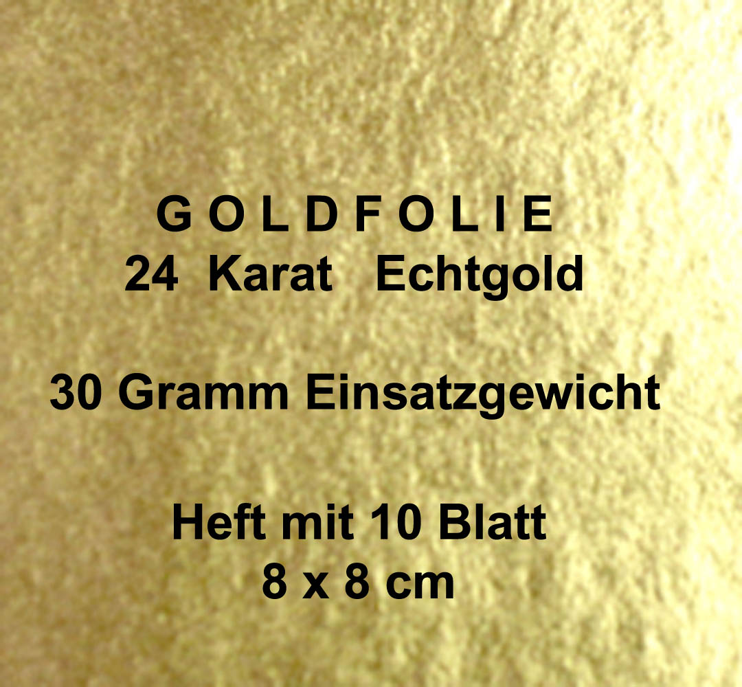 Goldfolie 30 Gr. Heft mit 10 Blatt, 8x8 cm